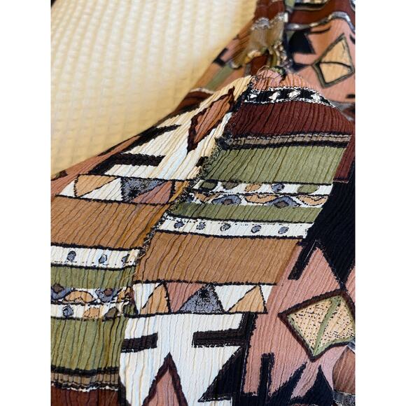 Hand Made Boho One Of A Kind Tribal Print Knee Length Brown Short Sleeve Dress L - Picture 3 of 14